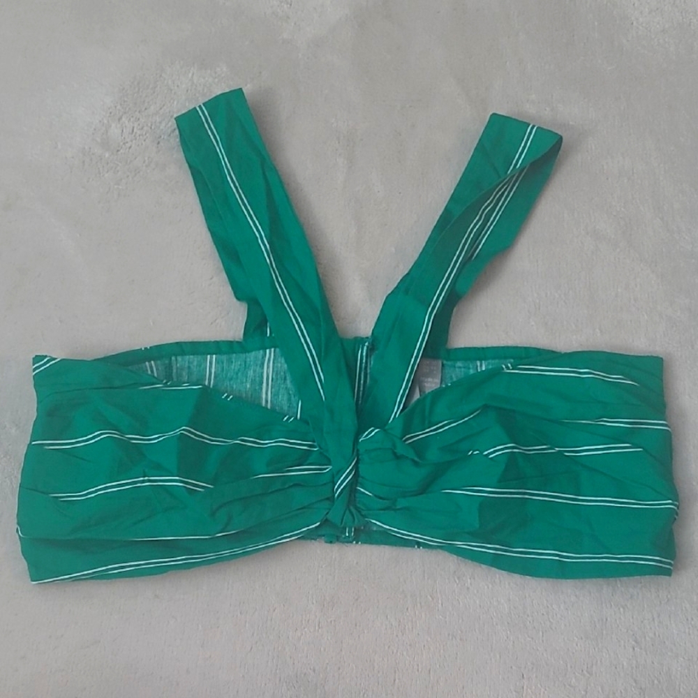 ASOS Green Striped Cotton Crop Top US 6 Boho Festival Knot Bustier Y2K Festival